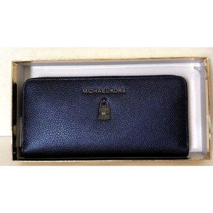 New Michael Kors Adele Zip Around Continental Wallet Leather Midnight / gift Box